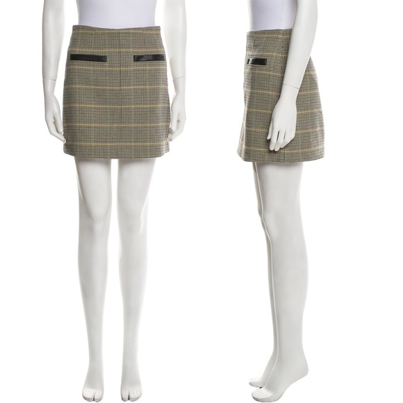A.L.C | Plaid Print Mini Skirt with Leather Trim Embellishment | Size 2 - Picture 1 of 10